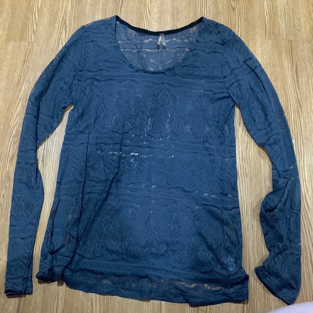 Lace see through long sleeve blouse